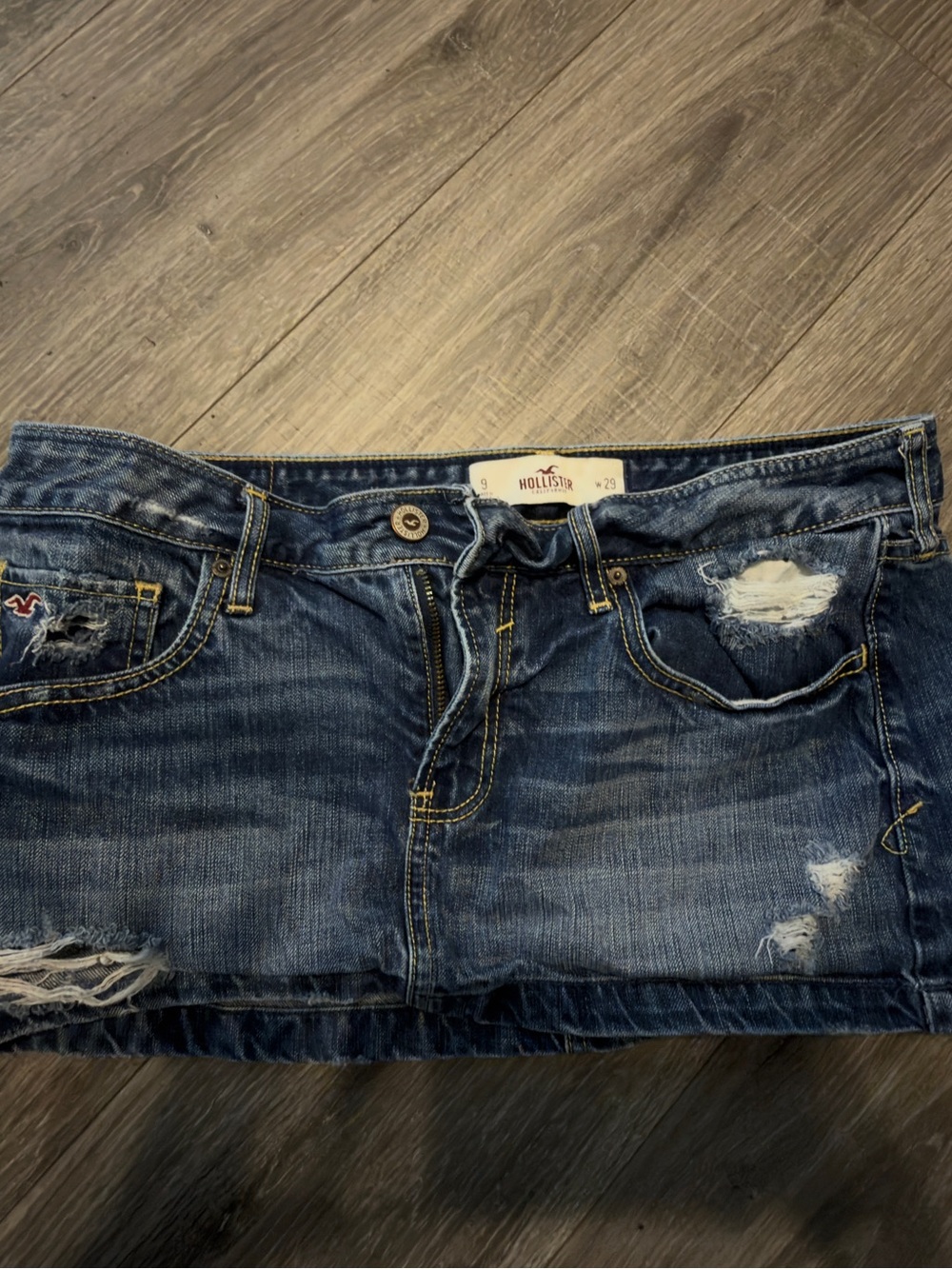 Hollister Dark Blue Distressed Denim Mini Skirt